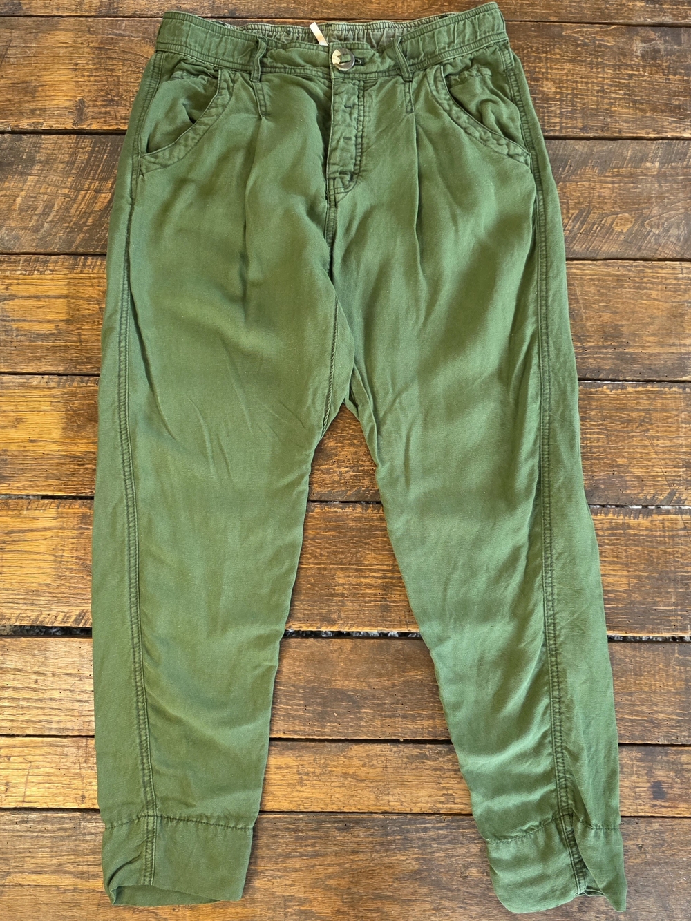 Free People Green Linen Blend Utility Pants Women’s MTapered Ankle Boho/ Militar